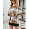 imageYeokou Womens Fall Color Block Plaid Flannel Shacket Jacket Button Down Shirt Coat TopsTan