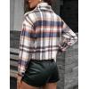 imageYeokou Womens Fashion Cropped Flannel Wool Blend Plaid Shacket Long Sleeve Button Down Jackets CoatBlue