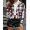 imageYeokou Womens Fashion Cropped Flannel Wool Blend Plaid Shacket Long Sleeve Button Down Jackets CoatBlue