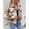 imageYeokou Womens Fashion Cropped Flannel Wool Blend Plaid Shacket Long Sleeve Button Down Jackets CoatBrown