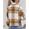 imageYeokou Womens Fashion Cropped Flannel Wool Blend Plaid Shacket Long Sleeve Button Down Jackets CoatBrown