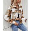 imageYeokou Womens Fashion Cropped Flannel Wool Blend Plaid Shacket Long Sleeve Button Down Jackets CoatBrown