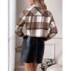 imageYeokou Womens Fashion Cropped Flannel Wool Blend Plaid Shacket Long Sleeve Button Down Jackets CoatCoffee