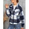 imageYeokou Womens Fashion Cropped Flannel Wool Blend Plaid Shacket Long Sleeve Button Down Jackets CoatDarkblue