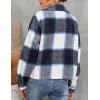 imageYeokou Womens Fashion Cropped Flannel Wool Blend Plaid Shacket Long Sleeve Button Down Jackets CoatDarkblue