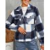 imageYeokou Womens Fashion Cropped Flannel Wool Blend Plaid Shacket Long Sleeve Button Down Jackets CoatDarkblue
