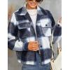 imageYeokou Womens Fashion Cropped Flannel Wool Blend Plaid Shacket Long Sleeve Button Down Jackets CoatDarkblue