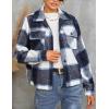 imageYeokou Womens Fashion Cropped Flannel Wool Blend Plaid Shacket Long Sleeve Button Down Jackets CoatDarkblue