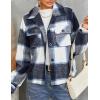 imageYeokou Womens Fashion Cropped Flannel Wool Blend Plaid Shacket Long Sleeve Button Down Jackets CoatDarkblue