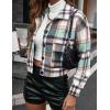 imageYeokou Womens Fashion Cropped Flannel Wool Blend Plaid Shacket Long Sleeve Button Down Jackets CoatGreen