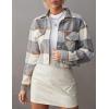 imageYeokou Womens Fashion Cropped Flannel Wool Blend Plaid Shacket Long Sleeve Button Down Jackets CoatGrey