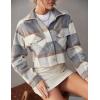 imageYeokou Womens Fashion Cropped Flannel Wool Blend Plaid Shacket Long Sleeve Button Down Jackets CoatGrey