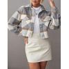 imageYeokou Womens Fashion Cropped Flannel Wool Blend Plaid Shacket Long Sleeve Button Down Jackets CoatGrey