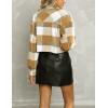 imageYeokou Womens Fashion Cropped Flannel Wool Blend Plaid Shacket Long Sleeve Button Down Jackets CoatKhaki