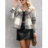 imageYeokou Womens Fashion Cropped Flannel Wool Blend Plaid Shacket Long Sleeve Button Down Jackets CoatLightgrey