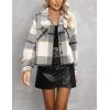 imageYeokou Womens Fashion Cropped Flannel Wool Blend Plaid Shacket Long Sleeve Button Down Jackets CoatLightgrey
