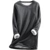 imageYeokou Women Warm Sherpa Lined Fleece Crewneck Sport Sweatshirt Pullover LoungewearGrey