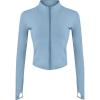 imageYeokou Womens Active Zip Up Running Workout Cropped Bbl Athletic Jacket with Thumb HolesBlue
