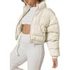 imageYeokou Womens Cropped Puffer Jacket Black Stand Collar Zip Up Short Bubble Coat with PocketsBeige