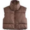 imageYeokou Womens Cropped Puffer Vest Zip Up Stand Collar Sleeveless Outerwear with PocketsBrown