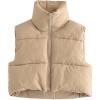 imageYeokou Womens Cropped Puffer Vest Zip Up Stand Collar Sleeveless Outerwear with PocketsKhaki