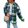 imageYeokou Womens Fall Color Block Plaid Flannel Shacket Jacket Button Down Shirt Coat TopsGreen