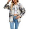 imageYeokou Womens Fall Color Block Plaid Flannel Shacket Jacket Button Down Shirt Coat TopsLightgrey