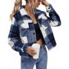 imageYeokou Womens Fashion Cropped Flannel Wool Blend Plaid Shacket Long Sleeve Button Down Jackets CoatDarkblue
