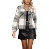 imageYeokou Womens Fashion Cropped Flannel Wool Blend Plaid Shacket Long Sleeve Button Down Jackets CoatLightgrey