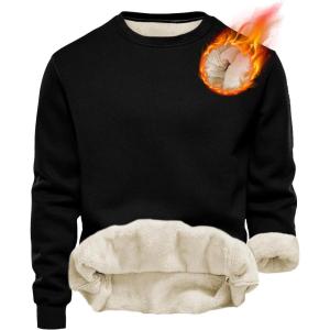imageYeokou Mens Fleece Sweatshirt Sherpa Lined Crewneck Basic Winter Thick Pullover TopsBlack