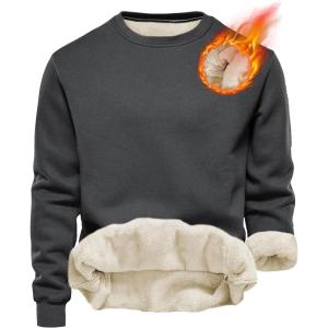 imageYeokou Mens Fleece Sweatshirt Sherpa Lined Crewneck Basic Winter Thick Pullover TopsGrey