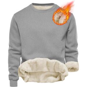 imageYeokou Mens Fleece Sweatshirt Sherpa Lined Crewneck Basic Winter Thick Pullover TopsLightgrey
