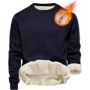 imageYeokou Mens Fleece Sweatshirt Sherpa Lined Crewneck Basic Winter Thick Pullover TopsNavy