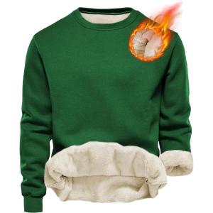imageYeokou Mens Fleece Sweatshirt Sherpa Lined Crewneck Basic Winter Thick Pullover TopsZgreen