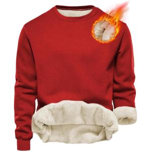 imageYeokou Mens Fleece Sweatshirt Sherpa Lined Crewneck Basic Winter Thick Pullover TopsZred