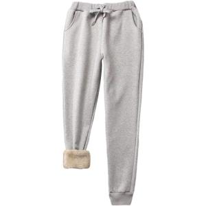 imageYeokou Warm Sweatpants Womens Fleece Sherpa Lined Winter Active Running Jogger PantsLight Grey