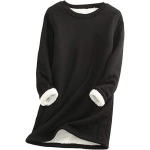 imageYeokou Women Warm Sherpa Lined Fleece Crewneck Sport Sweatshirt Pullover LoungewearBlack