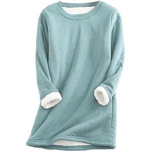 imageYeokou Women Warm Sherpa Lined Fleece Crewneck Sport Sweatshirt Pullover LoungewearGreen