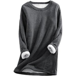 imageYeokou Women Warm Sherpa Lined Fleece Crewneck Sport Sweatshirt Pullover LoungewearGrey