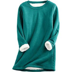 imageYeokou Women Warm Sherpa Lined Fleece Crewneck Sport Sweatshirt Pullover LoungewearLakeblue