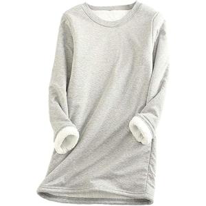 imageYeokou Women Warm Sherpa Lined Fleece Crewneck Sport Sweatshirt Pullover LoungewearLightgrey