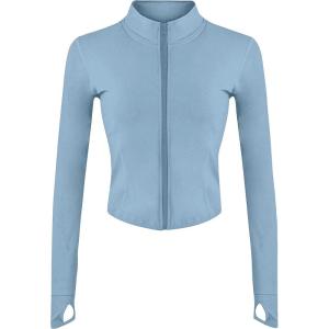 imageYeokou Womens Active Zip Up Running Workout Cropped Bbl Athletic Jacket with Thumb HolesBlue