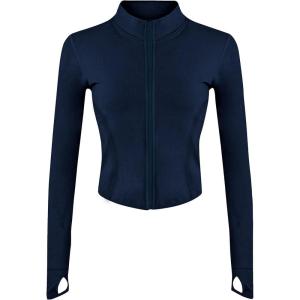 imageYeokou Womens Active Zip Up Running Workout Cropped Bbl Athletic Jacket with Thumb HolesNavy