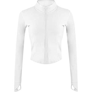 imageYeokou Womens Active Zip Up Running Workout Cropped Bbl Athletic Jacket with Thumb HolesWhite