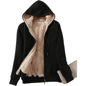 imageYeokou Womens Casual Full Zip Up Sherpa Lined Hoodie Sweatshirt Jacket CoatBlack