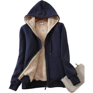 imageYeokou Womens Casual Full Zip Up Sherpa Lined Hoodie Sweatshirt Jacket CoatDarkblue