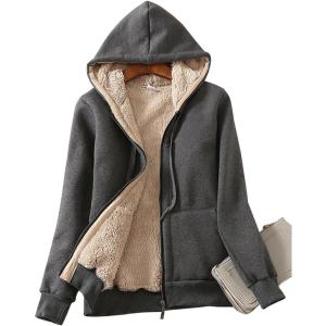 imageYeokou Womens Casual Full Zip Up Sherpa Lined Hoodie Sweatshirt Jacket CoatDarkgrey