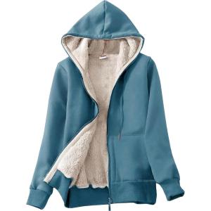 imageYeokou Womens Casual Full Zip Up Sherpa Lined Hoodie Sweatshirt Jacket CoatDustyblue