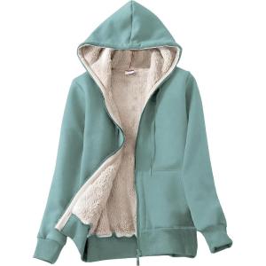 imageYeokou Womens Casual Full Zip Up Sherpa Lined Hoodie Sweatshirt Jacket CoatGreen