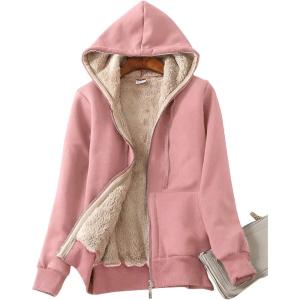 imageYeokou Womens Casual Full Zip Up Sherpa Lined Hoodie Sweatshirt Jacket CoatPink